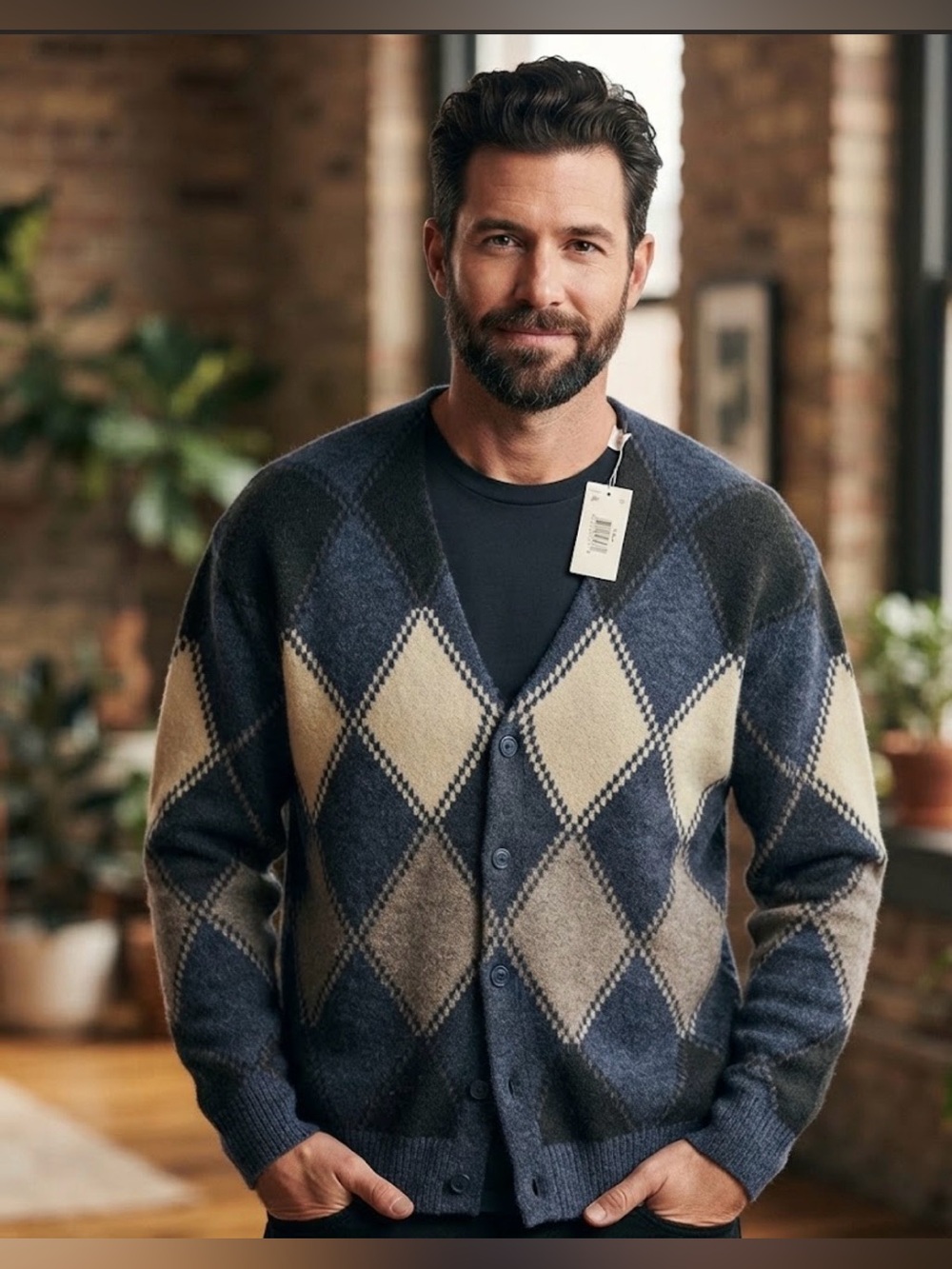 Levi's Men's Vintage Fit Argyle Button-Up Cardigan Sweater Blue Multi Size L NWT